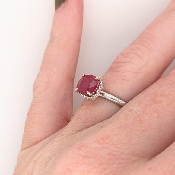 1.74cts Madagascar Ruby Ring in Solid 14K Gold with Natural Diamond Halo - Picture 3 of 9